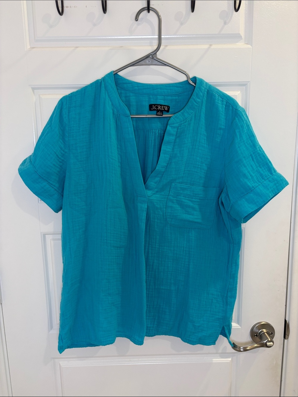J.Crew Re-Imagined 100% Cotton Gauze Popover Top Turquoise Size Small